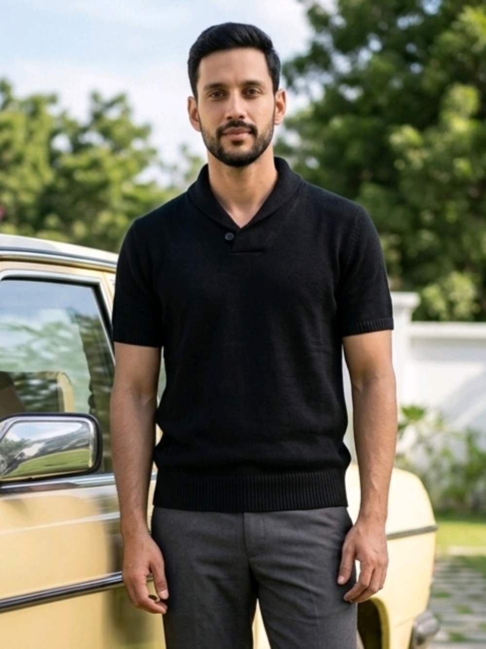 Barry Bricken Black Shawl Collar Heavy Knit Single Button Closure L